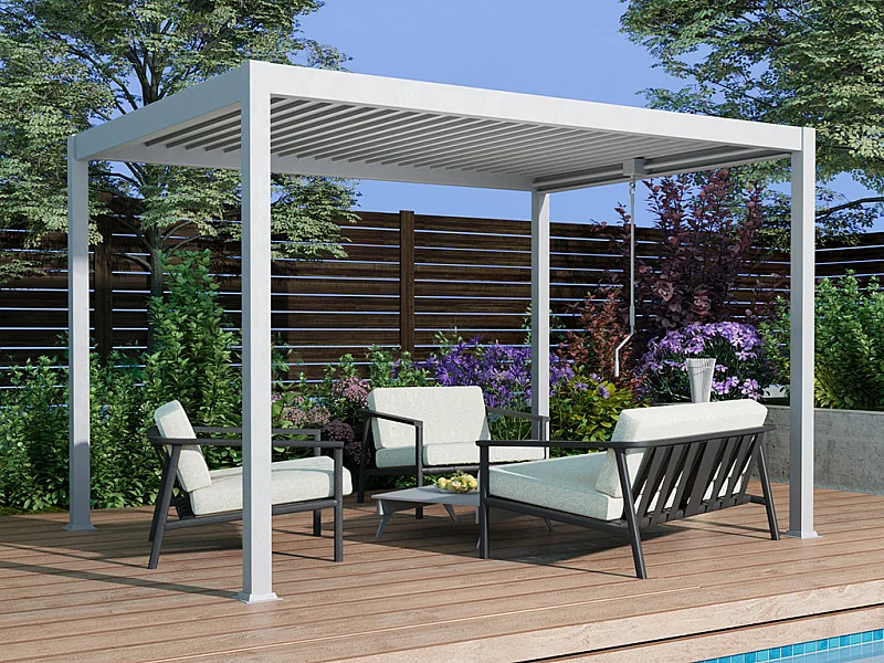 Pérgola bioclimática autoportante de alumínio com lâminas orientáveis 12 m² branco - AMALFI