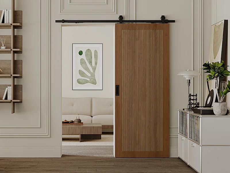 Porta de correr com sistema em aplique, MDF e madeiar natural escura A205xC93 cm - SANDORA