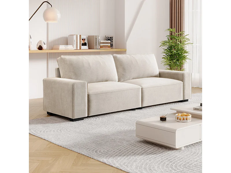 Sofá 3 lugares chenille bege - com braços largos - 220 x 83 x 88 cm