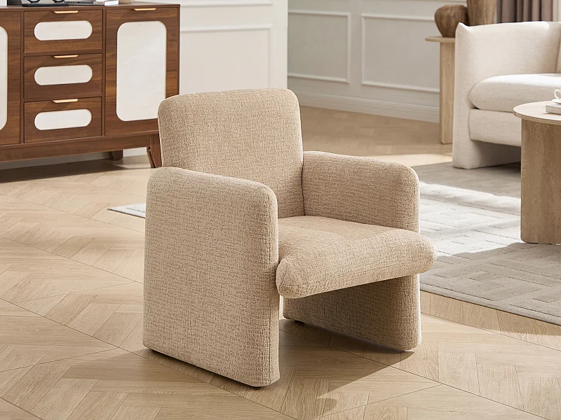 Poltrona infantil em tecido chenille bege MESUTO