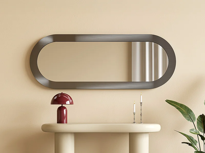 Espelho de parede oval em alumínio - C 60 x A 160 cm - Acabamento gunmetal escovado - ZIRYA