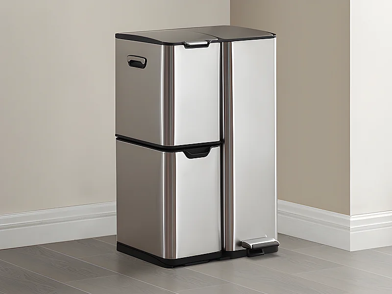Caixote de reciclagem com pedal em inox 3 compartimentos 60 L - DUMEO